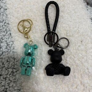 Metallic Teal & Black Bear Brick Keychains